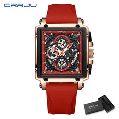 CRRJU Men's Sports Chronograph Wrist Watch For Men Army Silicone strap Square Quartz Stop Watch Clock Man Relogios Masculino - SHOWLU FASHION STORE