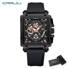 CRRJU Men's Sports Chronograph Wrist Watch For Men Army Silicone strap Square Quartz Stop Watch Clock Man Relogios Masculino - SHOWLU FASHION STORE