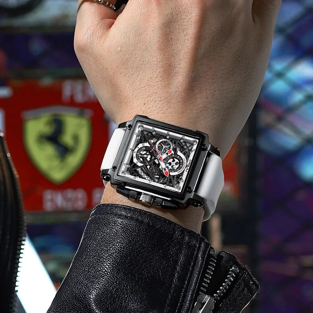 CRRJU Men's Sports Chronograph Wrist Watch For Men Army Silicone strap Square Quartz Stop Watch Clock Man Relogios Masculino - SHOWLU FASHION STORE
