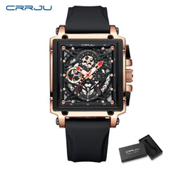 CRRJU Men's Sports Chronograph Wrist Watch For Men Army Silicone strap Square Quartz Stop Watch Clock Man Relogios Masculino - SHOWLU FASHION STORE