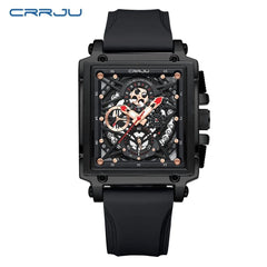 CRRJU Men's Sports Chronograph Wrist Watch For Men Army Silicone strap Square Quartz Stop Watch Clock Man Relogios Masculino - SHOWLU FASHION STORE