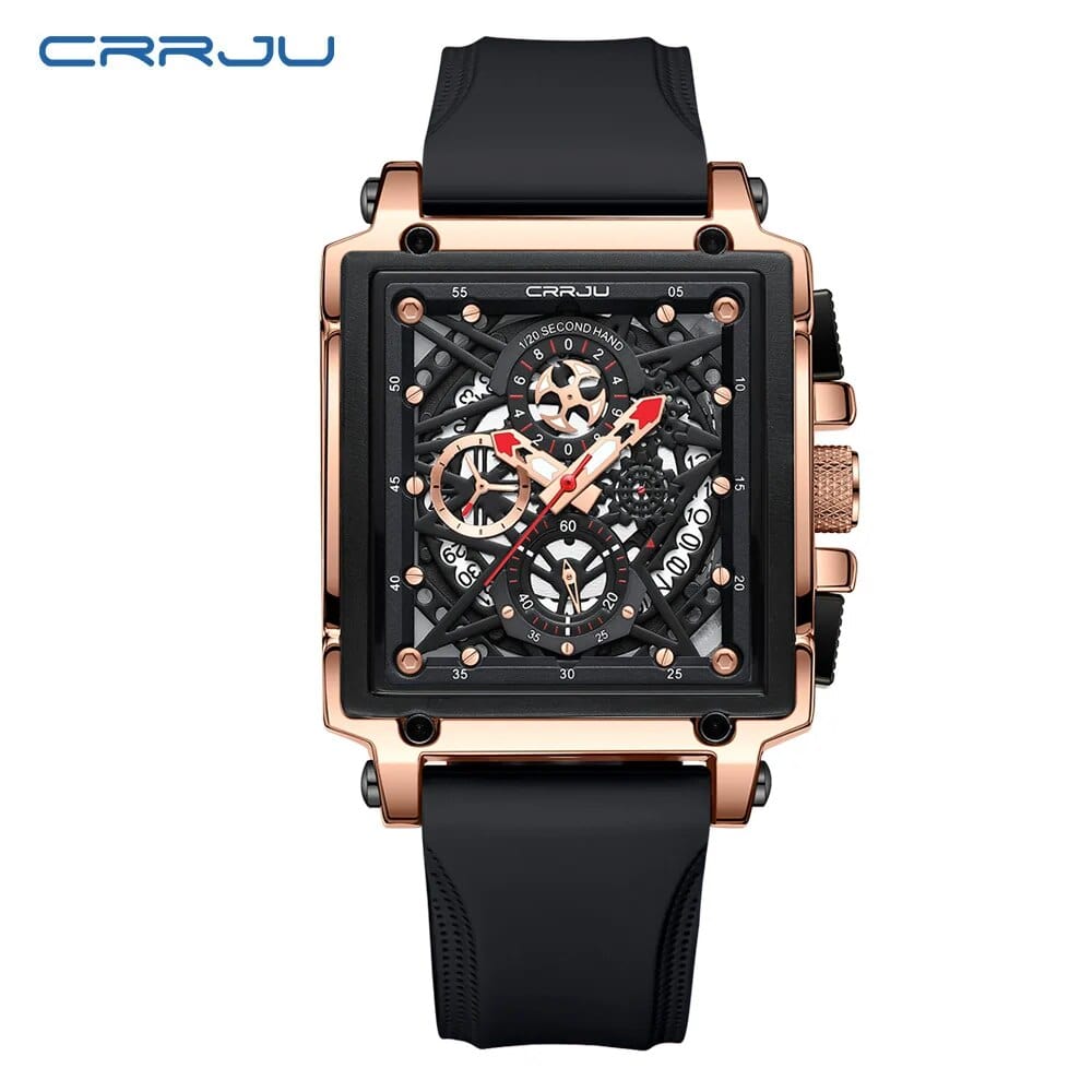 CRRJU Men's Sports Chronograph Wrist Watch For Men Army Silicone strap Square Quartz Stop Watch Clock Man Relogios Masculino - SHOWLU FASHION STORE