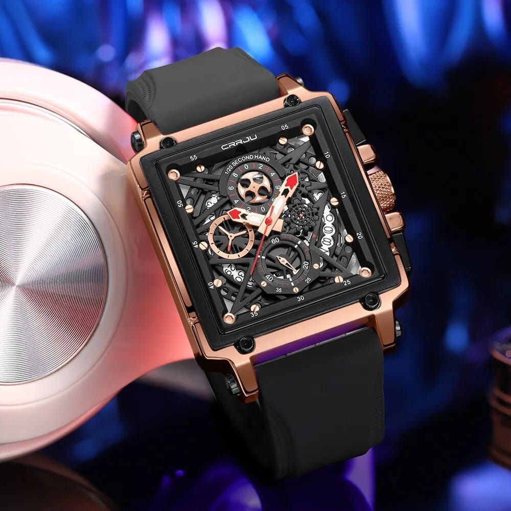CRRJU Men's Sports Chronograph Wrist Watch For Men Army Silicone strap Square Quartz Stop Watch Clock Man Relogios Masculino - SHOWLU FASHION STORE