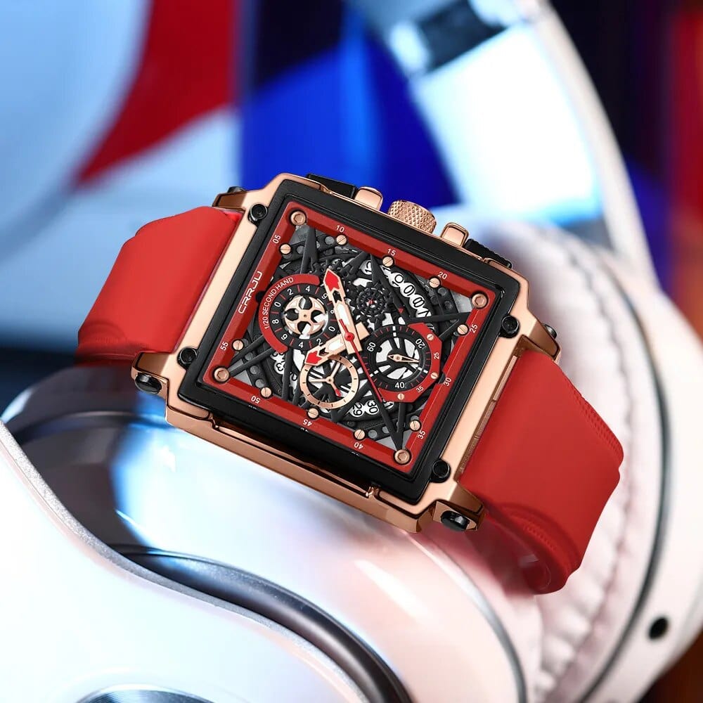 CRRJU Men's Sports Chronograph Wrist Watch For Men Army Silicone strap Square Quartz Stop Watch Clock Man Relogios Masculino - SHOWLU FASHION STORE