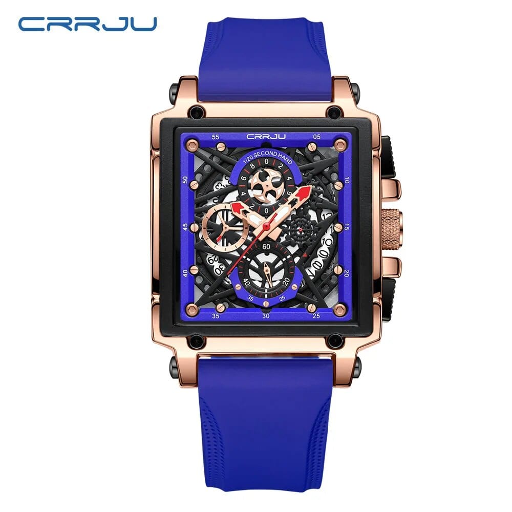CRRJU Men's Sports Chronograph Wrist Watch For Men Army Silicone strap Square Quartz Stop Watch Clock Man Relogios Masculino - SHOWLU FASHION STORE