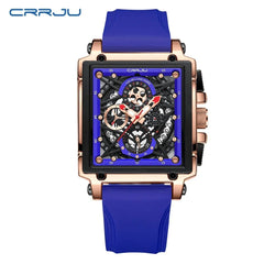 CRRJU Men's Sports Chronograph Wrist Watch For Men Army Silicone strap Square Quartz Stop Watch Clock Man Relogios Masculino - SHOWLU FASHION STORE