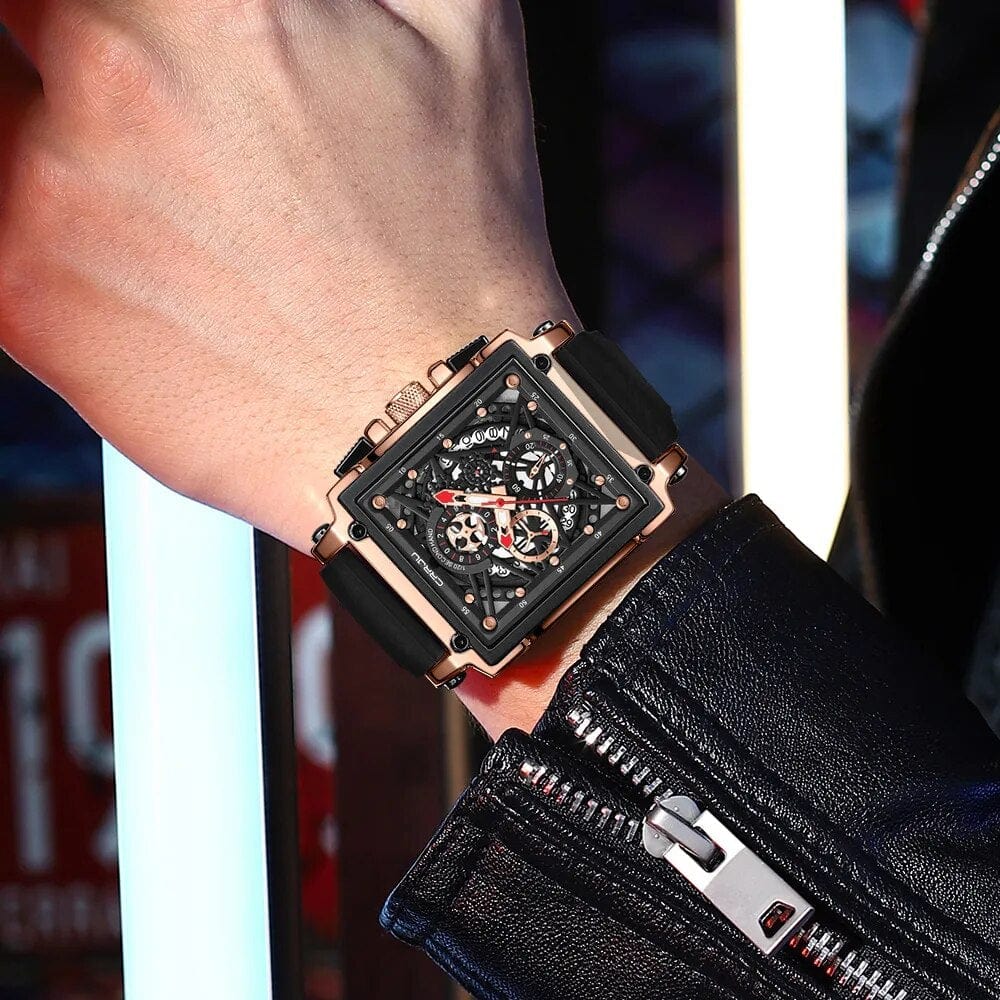 CRRJU Men's Sports Chronograph Wrist Watch For Men Army Silicone strap Square Quartz Stop Watch Clock Man Relogios Masculino - SHOWLU FASHION STORE