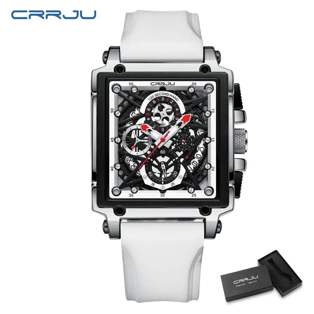 CRRJU Men's Sports Chronograph Wrist Watch For Men Army Silicone strap Square Quartz Stop Watch Clock Man Relogios Masculino - SHOWLU FASHION STORE