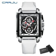CRRJU Men's Sports Chronograph Wrist Watch For Men Army Silicone strap Square Quartz Stop Watch Clock Man Relogios Masculino - SHOWLU FASHION STORE