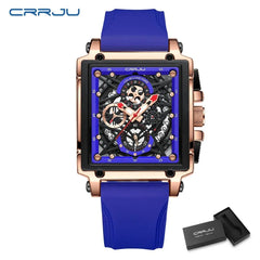 CRRJU Men's Sports Chronograph Wrist Watch For Men Army Silicone strap Square Quartz Stop Watch Clock Man Relogios Masculino - SHOWLU FASHION STORE