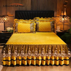 Crystal Velvet Fleece Bedspread, Super Soft Quilting, Lace Bedskirt, Bedclothes, Mattress Cover, Bedspread, Pillowcases - SHOWLU FASHION STORE