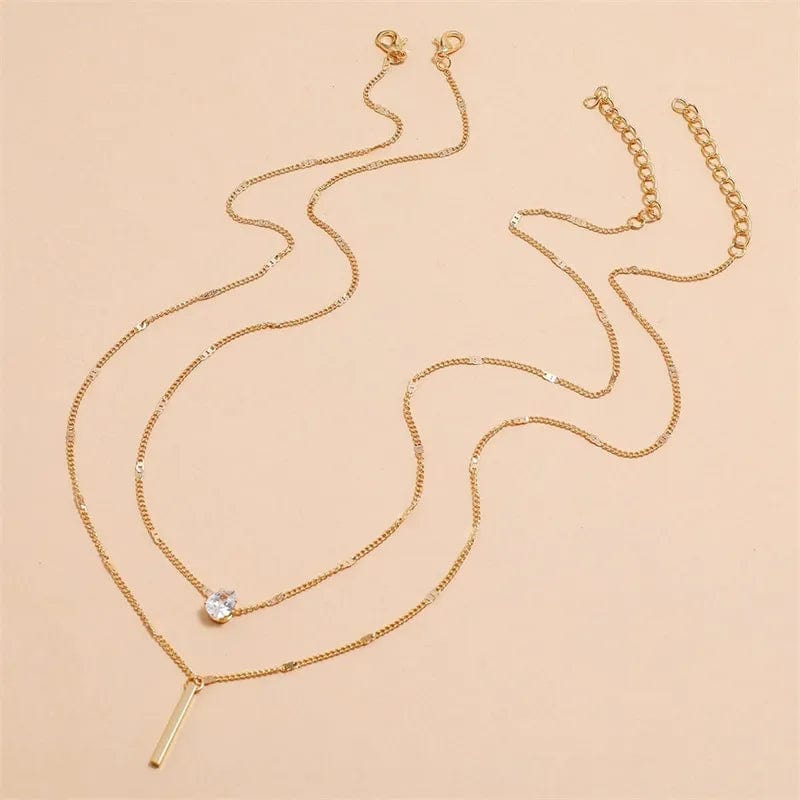 Crystal Zircon Heart Star Charm Layered Pendant Necklace Set for Women Charms Fashion Square Rhinestone Female Vintage Jewelry - SHOWLU FASHION STORE