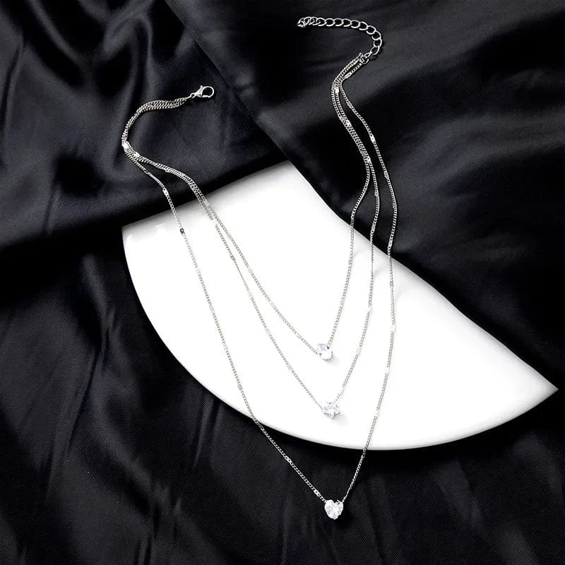 Crystal Zircon Heart Star Charm Layered Pendant Necklace Set for Women Charms Fashion Square Rhinestone Female Vintage Jewelry - SHOWLU FASHION STORE