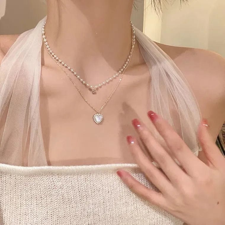 Crystal Zircon Heart Star Charm Layered Pendant Necklace Set for Women Charms Fashion Square Rhinestone Female Vintage Jewelry - SHOWLU FASHION STORE