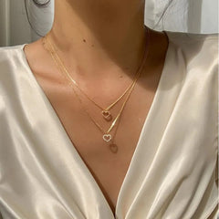 Crystal Zircon Heart Star Charm Layered Pendant Necklace Set for Women Charms Fashion Square Rhinestone Female Vintage Jewelry - SHOWLU FASHION STORE