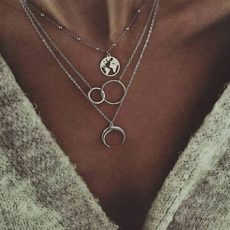 Crystal Zircon Heart Star Charm Layered Pendant Necklace Set for Women Charms Fashion Square Rhinestone Female Vintage Jewelry - SHOWLU FASHION STORE