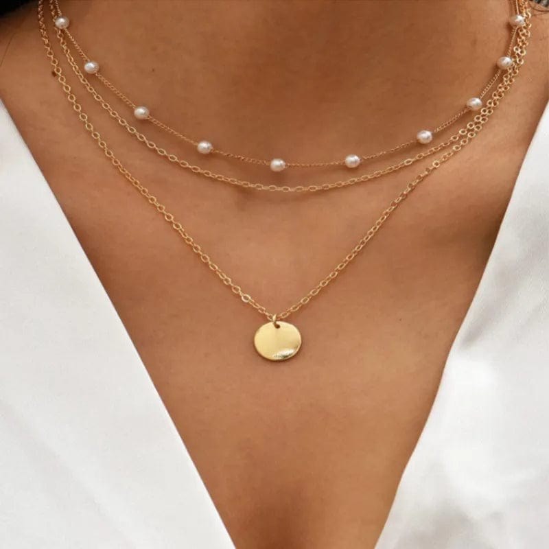 Crystal Zircon Heart Star Charm Layered Pendant Necklace Set for Women Charms Fashion Square Rhinestone Female Vintage Jewelry - SHOWLU FASHION STORE