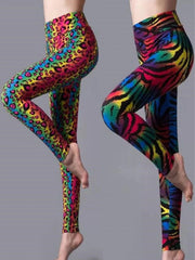 CUHAKCI High Waist Leggings Sportwear Workout Women Jeggings Elastic Pants Leopard Summer Printed Stripe Sexy Fitness Leggins - SHOWLU FASHION STORE