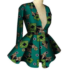 Customized African Printed Women's Clothing High Waist Long Sleeves Sexy V - neck Top African Ladies Tops - SHOWLU FASHION STORE