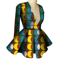 Customized African Printed Women's Clothing High Waist Long Sleeves Sexy V - neck Top African Ladies Tops - SHOWLU FASHION STORE
