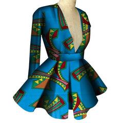 Customized African Printed Women's Clothing High Waist Long Sleeves Sexy V - neck Top African Ladies Tops - SHOWLU FASHION STORE