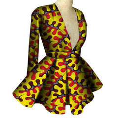 Customized African Printed Women's Clothing High Waist Long Sleeves Sexy V - neck Top African Ladies Tops - SHOWLU FASHION STORE