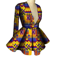 Customized African Printed Women's Clothing High Waist Long Sleeves Sexy V - neck Top African Ladies Tops - SHOWLU FASHION STORE