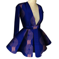 Customized African Printed Women's Clothing High Waist Long Sleeves Sexy V - neck Top African Ladies Tops - SHOWLU FASHION STORE