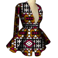 Customized African Printed Women's Clothing High Waist Long Sleeves Sexy V - neck Top African Ladies Tops - SHOWLU FASHION STORE