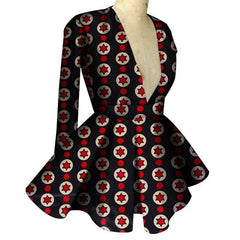 Customized African Printed Women's Clothing High Waist Long Sleeves Sexy V - neck Top African Ladies Tops - SHOWLU FASHION STORE