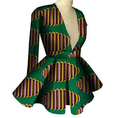 Customized African Printed Women's Clothing High Waist Long Sleeves Sexy V - neck Top African Ladies Tops - SHOWLU FASHION STORE