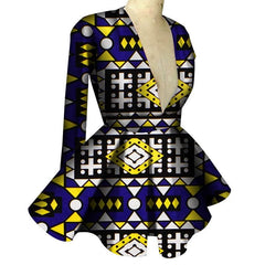 Customized African Printed Women's Clothing High Waist Long Sleeves Sexy V - neck Top African Ladies Tops - SHOWLU FASHION STORE