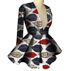 Customized African Printed Women's Clothing High Waist Long Sleeves Sexy V - neck Top African Ladies Tops - SHOWLU FASHION STORE