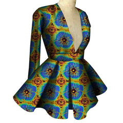 Customized African Printed Women's Clothing High Waist Long Sleeves Sexy V - neck Top African Ladies Tops - SHOWLU FASHION STORE