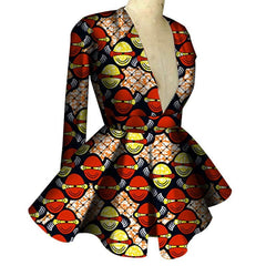 Customized African Printed Women's Clothing High Waist Long Sleeves Sexy V - neck Top African Ladies Tops - SHOWLU FASHION STORE