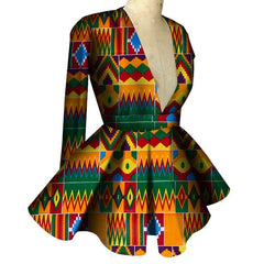 Customized African Printed Women's Clothing High Waist Long Sleeves Sexy V - neck Top African Ladies Tops - SHOWLU FASHION STORE