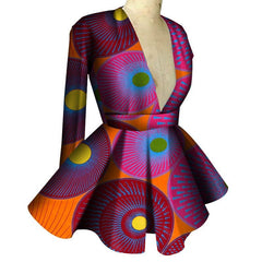 Customized African Printed Women's Clothing High Waist Long Sleeves Sexy V - neck Top African Ladies Tops - SHOWLU FASHION STORE
