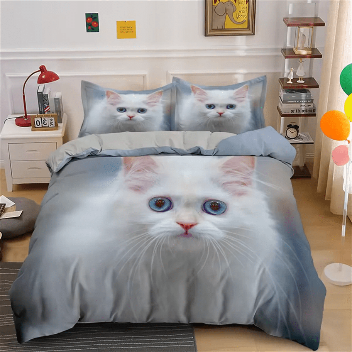 Cute Cat Bedding Set 3D Duvet Cover Set Single Double Twin Full Size Teens Adults Bedclothes Soft Polyester Bed Linen For Baby - SHOWLU FASHION STORE