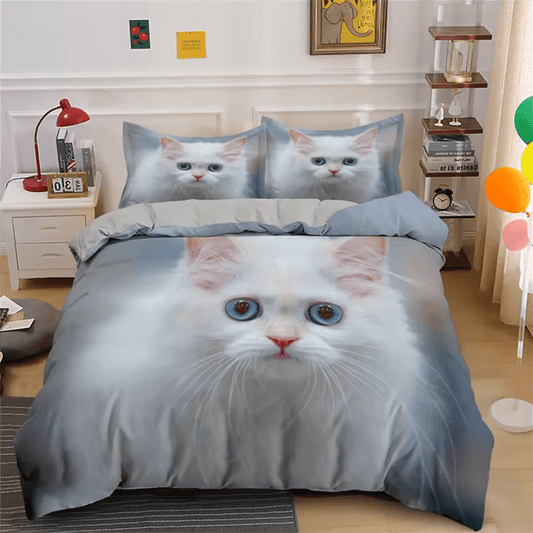Cute Cat Bedding Set 3D Duvet Cover Set Single Double Twin Full Size Teens Adults Bedclothes Soft Polyester Bed Linen For Baby - SHOWLU FASHION STORE