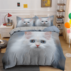 Cute Cat Bedding Set 3D Duvet Cover Set Single Double Twin Full Size Teens Adults Bedclothes Soft Polyester Bed Linen For Baby - SHOWLU FASHION STORE