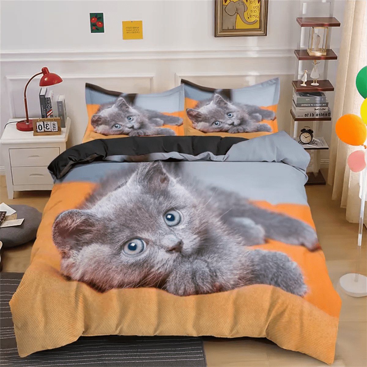 Cute Cat Bedding Set 3D Duvet Cover Set Single Double Twin Full Size Teens Adults Bedclothes Soft Polyester Bed Linen For Baby - SHOWLU FASHION STORE