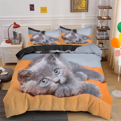 Cute Cat Bedding Set 3D Duvet Cover Set Single Double Twin Full Size Teens Adults Bedclothes Soft Polyester Bed Linen For Baby - SHOWLU FASHION STORE