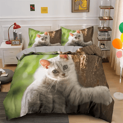 Cute Cat Bedding Set 3D Duvet Cover Set Single Double Twin Full Size Teens Adults Bedclothes Soft Polyester Bed Linen For Baby - SHOWLU FASHION STORE