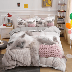 Cute Cat Bedding Set 3D Duvet Cover Set Single Double Twin Full Size Teens Adults Bedclothes Soft Polyester Bed Linen For Baby - SHOWLU FASHION STORE