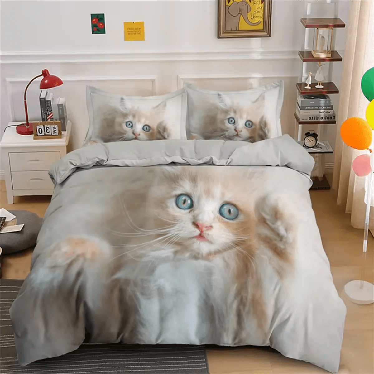 Cute Cat Bedding Set 3D Duvet Cover Set Single Double Twin Full Size Teens Adults Bedclothes Soft Polyester Bed Linen For Baby - SHOWLU FASHION STORE