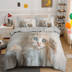 Cute Cat Bedding Set 3D Duvet Cover Set Single Double Twin Full Size Teens Adults Bedclothes Soft Polyester Bed Linen For Baby - SHOWLU FASHION STORE