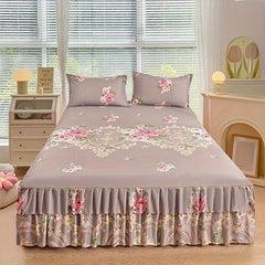 2/3pcs (Two/Three Piece Set) New Style Printed Ruffled Soft And Comfortable Breathable Bed Skirt (Includes One Bed Skirt And One/Two Pillowcases, Pillow Core Not Included) Bed Skirt, Bed Cover, Bed Set, Mattress Protector, Ma SHOWLU FASHION STORE