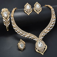 1 Set Elegant Copper Jewelry for Women - Luxury Teardrop Pendant Necklace, Bracelet, Ring, and Earrings with Synthetic Zirconia - Middle Eastern Style for Wedding, Party, Ramadan - All-Season Gift Set SHOWLU FASHION STORE