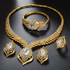 1 Set Elegant Copper Jewelry for Women - Luxury Teardrop Pendant Necklace, Bracelet, Ring, and Earrings with Synthetic Zirconia - Middle Eastern Style for Wedding, Party, Ramadan - All-Season Gift Set SHOWLU FASHION STORE