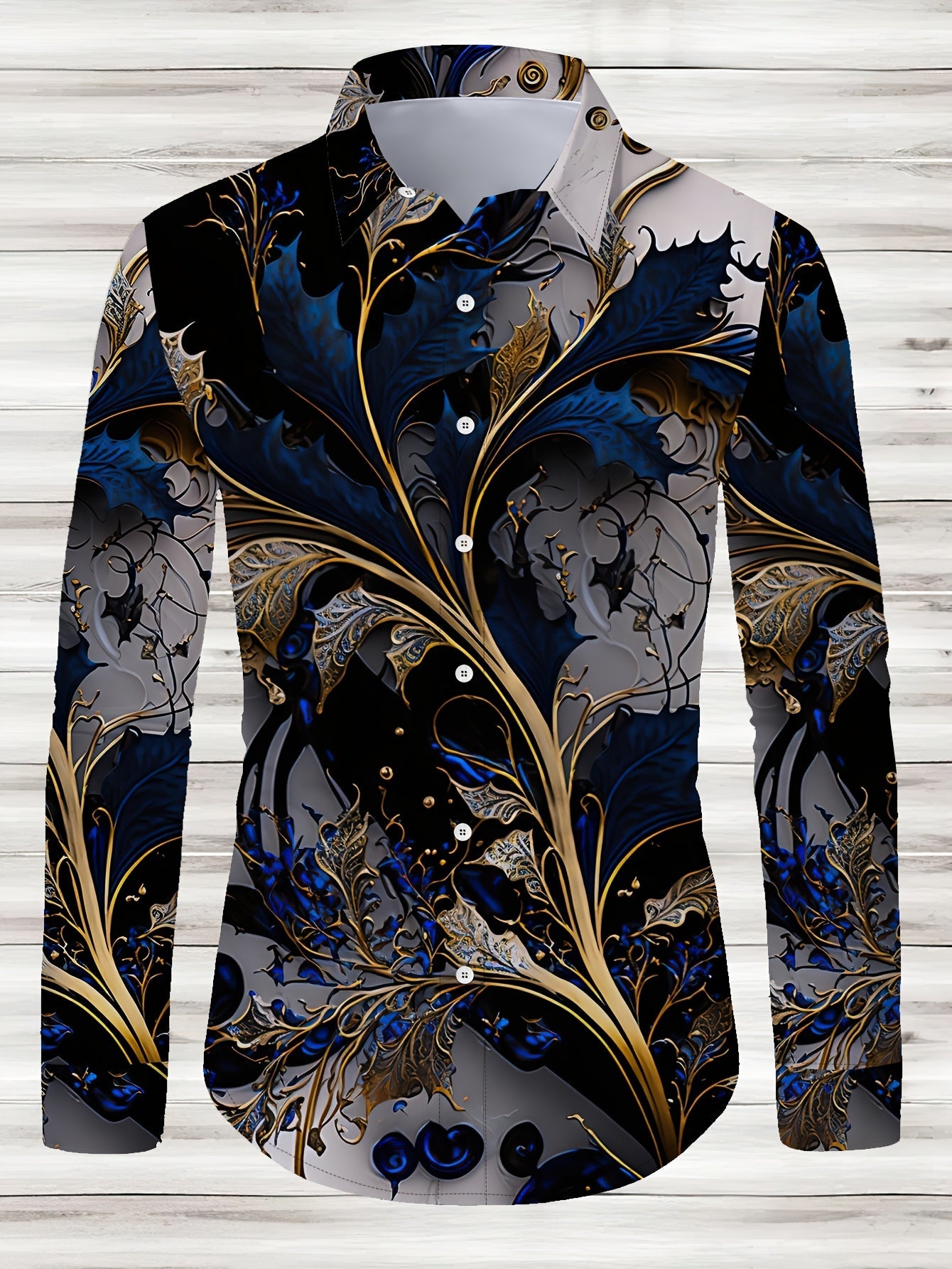 Men's Retro Floral Patterns Print Long Sleeve Shirt For Spring And Fall, Casual Comfy Shirt As Gift SHOWLU FASHION STORE